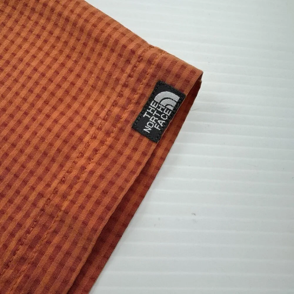 North Face Button Up Shirt Mens L Orange Hiking Outdoor Vent Short Sleeve